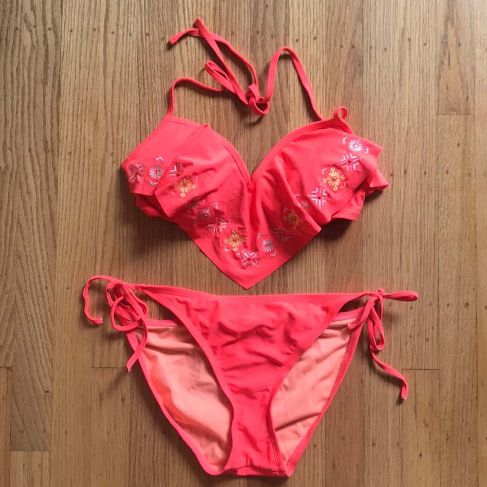 Flounce Top string bikini set - L